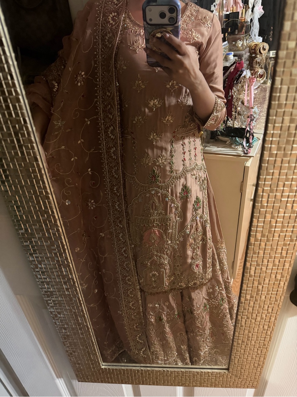 Golden beige kameez and lengha